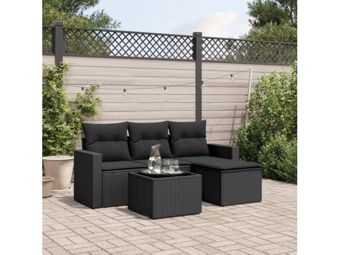 Mobili da giardino da 5 pezzi con cuscini in resina intrecciata nera 3571103