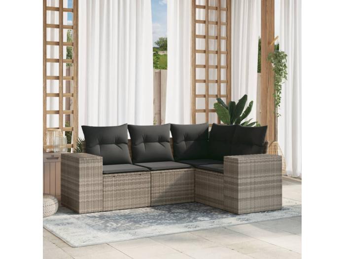 Mobili da giardino 4 pezzi con cuscini in resina intrecciata grigio chiaro 3571351