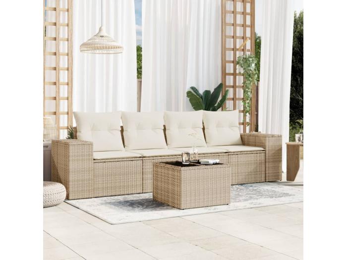 Mobile da giardino con cuscini 5 pz in resina intrecciata beige 3571352
