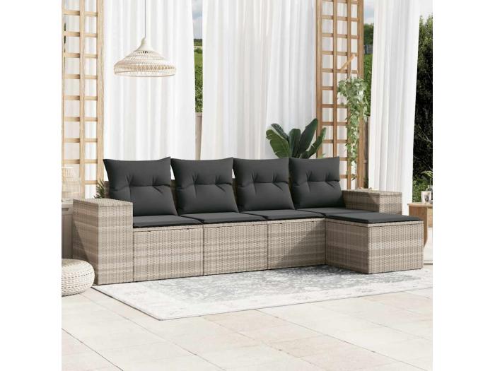 Mobili da giardino 5 pezzi con cuscini in resina intrecciata grigio chiaro 3570272