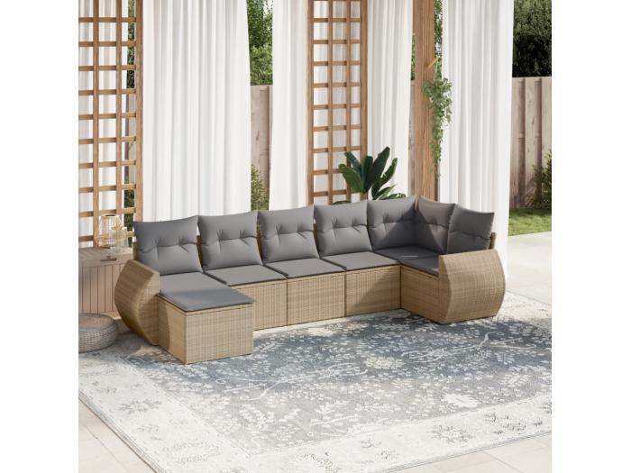 Mobile da giardino con cuscini 7 pz in resina intrecciata beige 3570872