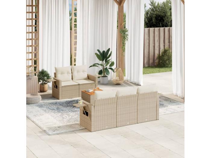 Mobile da giardino con cuscini 6 pz in resina intrecciata beige 3571077