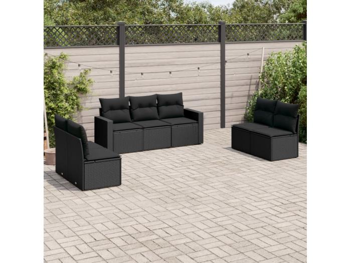 Mobili da giardino 7 pezzi con cuscini in resina intrecciata nera 3571227