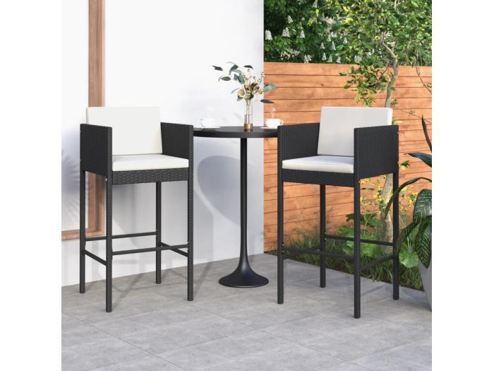 Set di 2 sgabelli da bar con cuscini in resina intrecciata nera 3044004