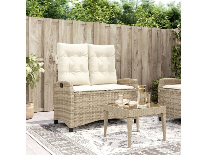 Panca da giardino reclinabile con cuscini in resina intrecciata beige 3046135